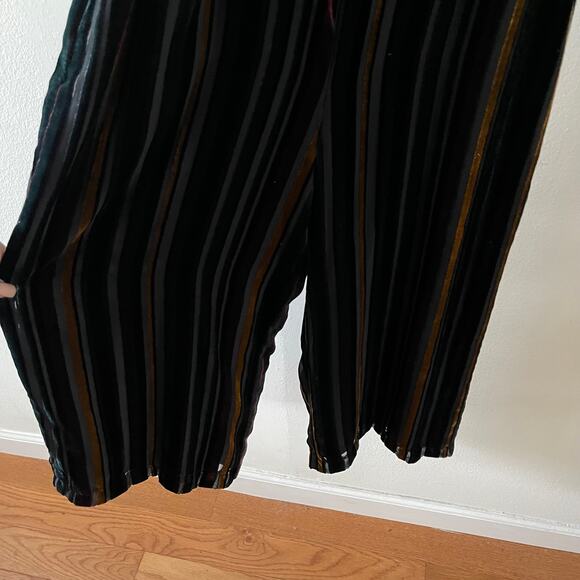 Forest Lily Velvet Burnout Jumpsuit Womens 6 Black Green Retro 70s Disco Classic - Picture 4 of 9